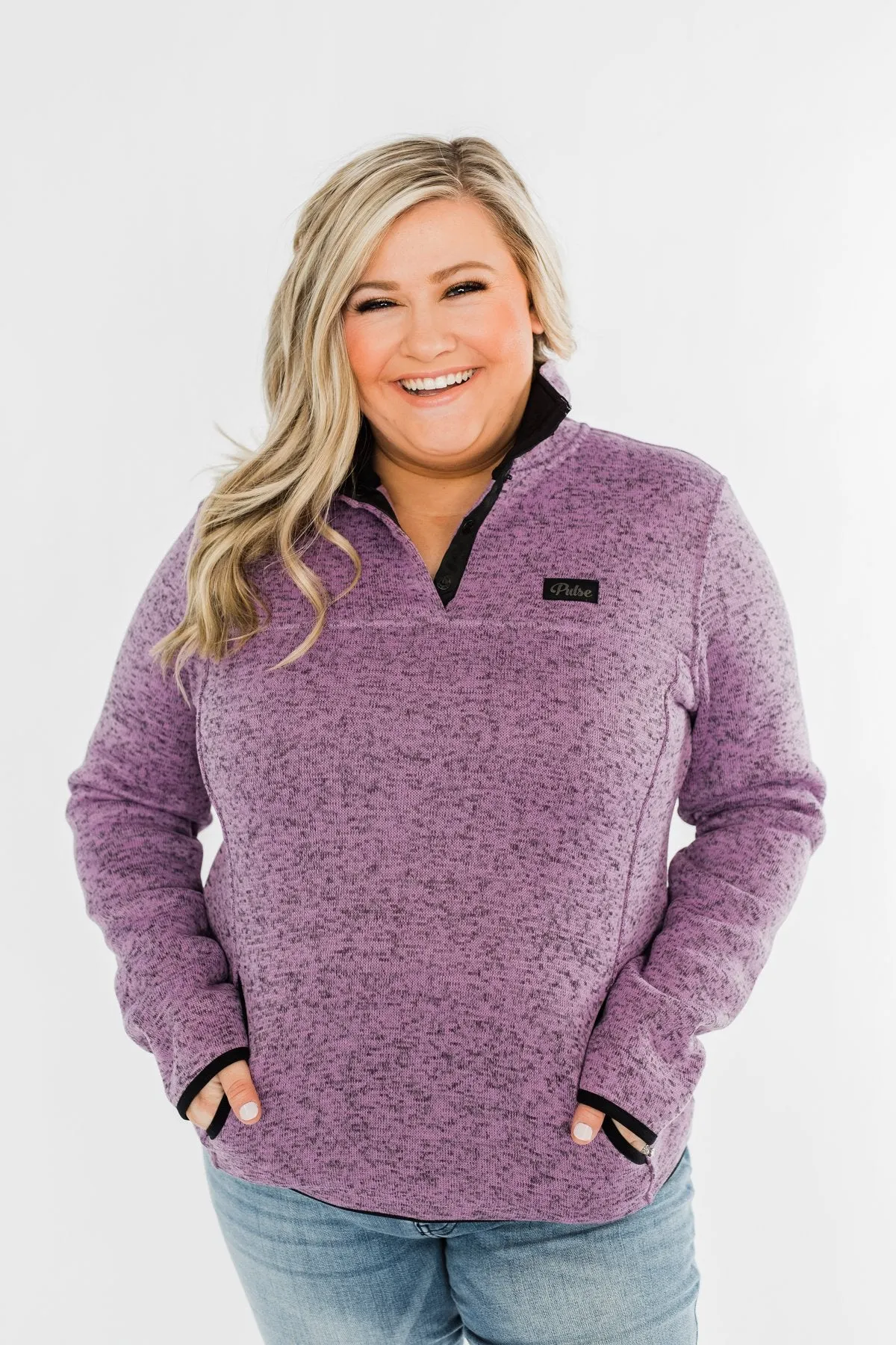 Pulse Exclusive Quarter Button Pullover- Heathered Purple