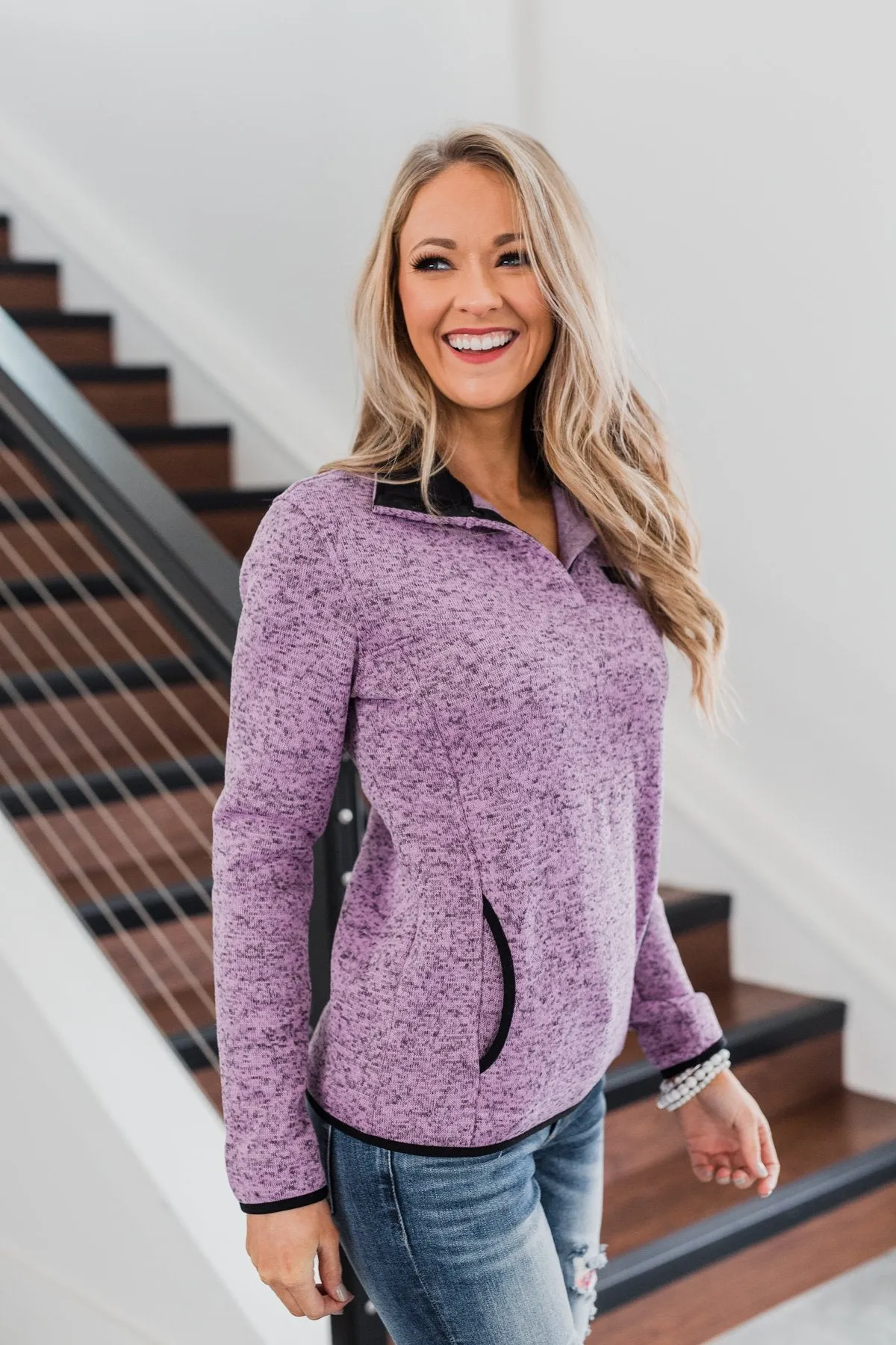 Pulse Exclusive Quarter Button Pullover- Heathered Purple