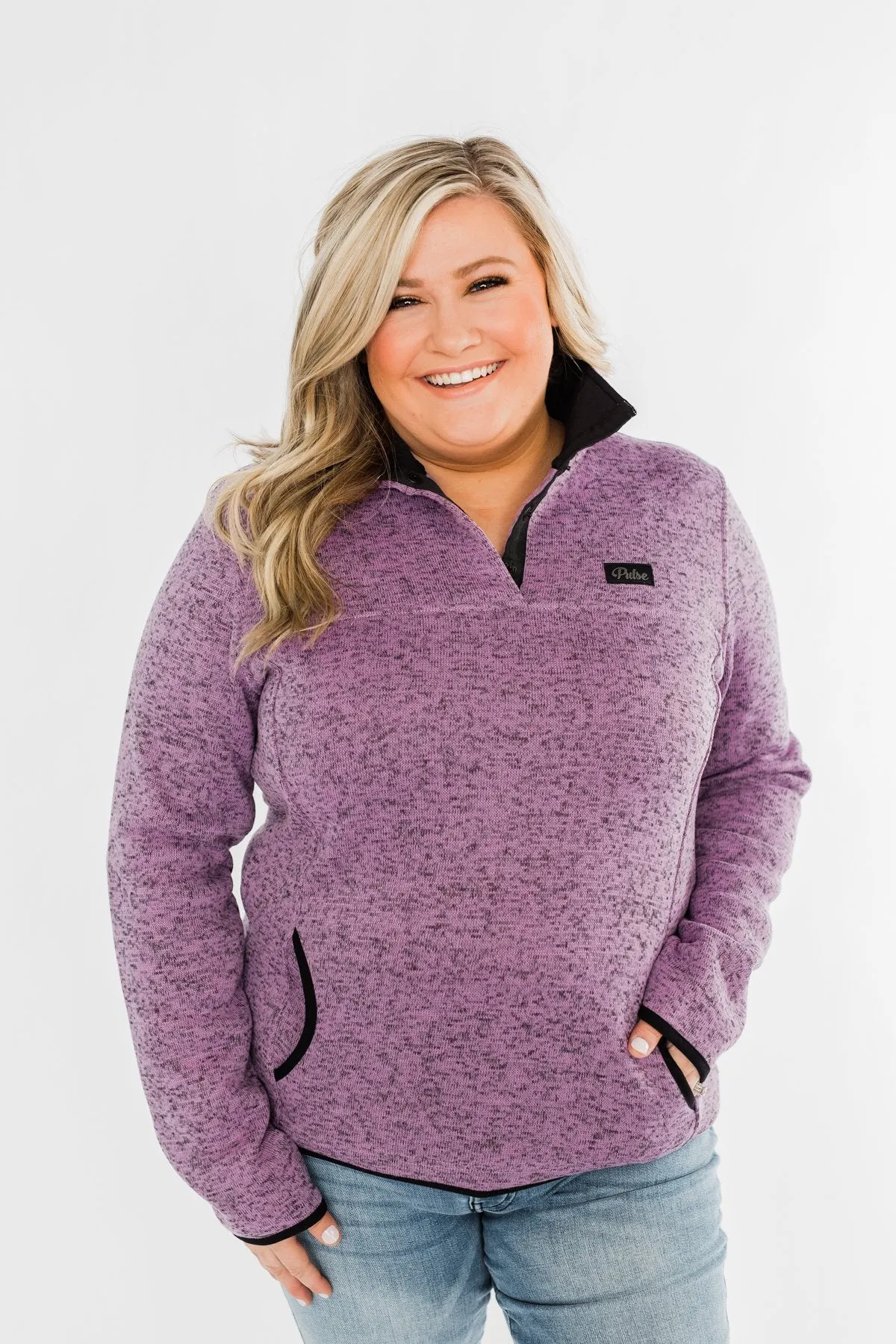 Pulse Exclusive Quarter Button Pullover- Heathered Purple