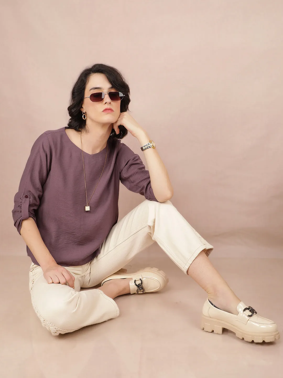Purple V-Neck Top