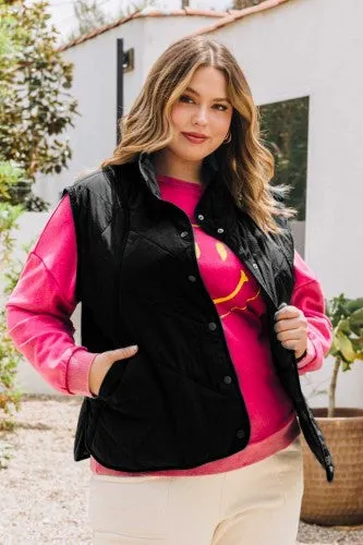 Quilted Puffer Vest Front Snap Button Closure