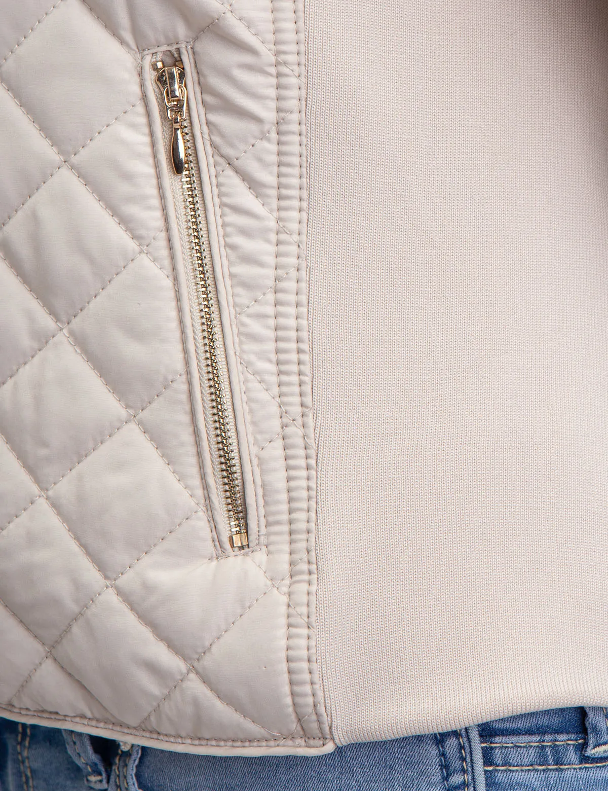 QUILTED SIDE KNIT MOTO JACKET