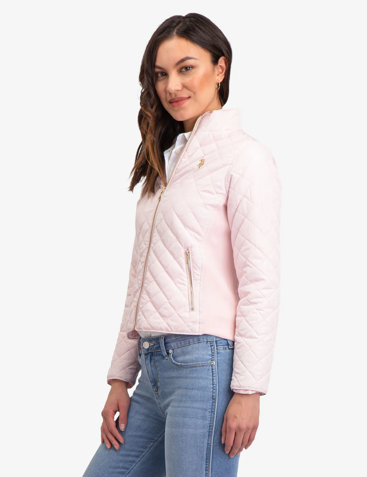 QUILTED SIDE KNIT MOTO JACKET