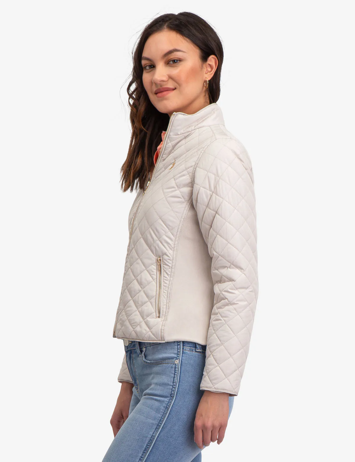 QUILTED SIDE KNIT MOTO JACKET