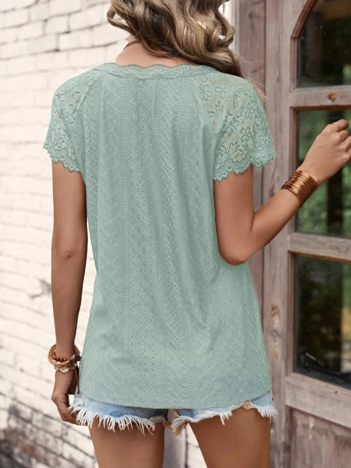 Quinn Lace Detail V-Neck Short Sleeve T-Shirt