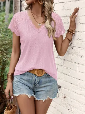 Quinn Lace Detail V-Neck Short Sleeve T-Shirt
