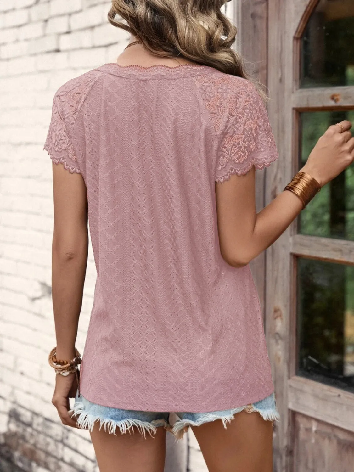 Quinn Lace Detail V-Neck Short Sleeve T-Shirt