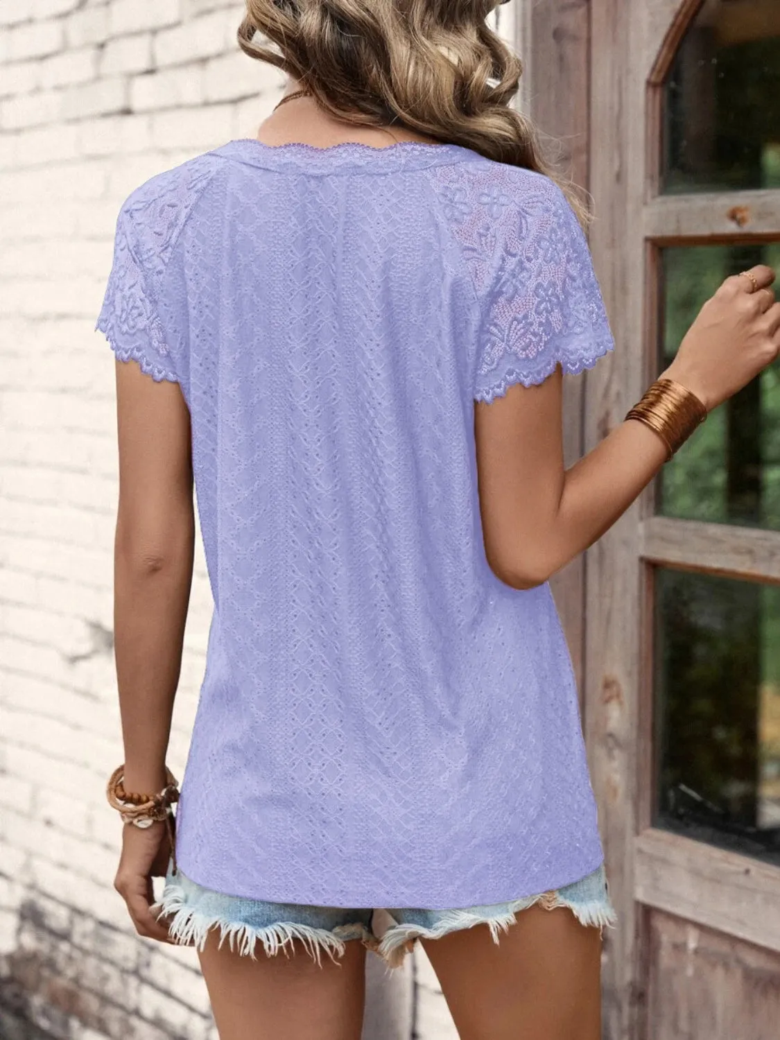 Quinn Lace Detail V-Neck Short Sleeve T-Shirt