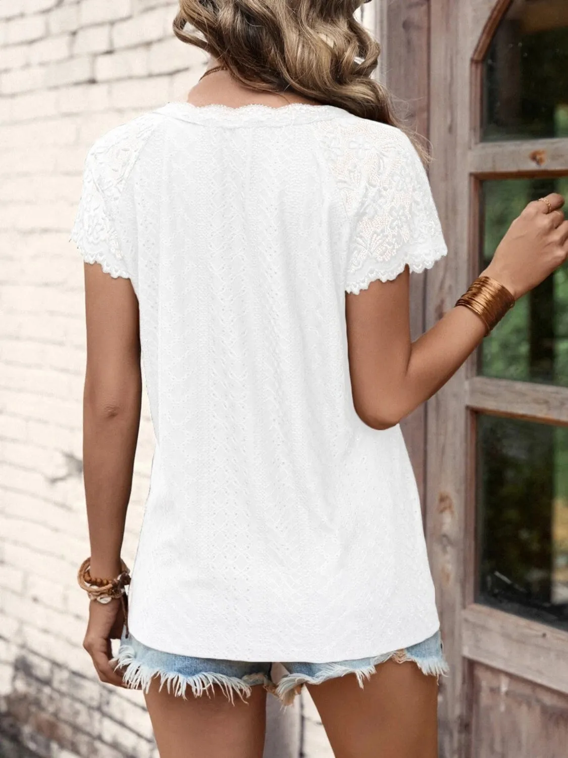 Quinn Lace Detail V-Neck Short Sleeve T-Shirt