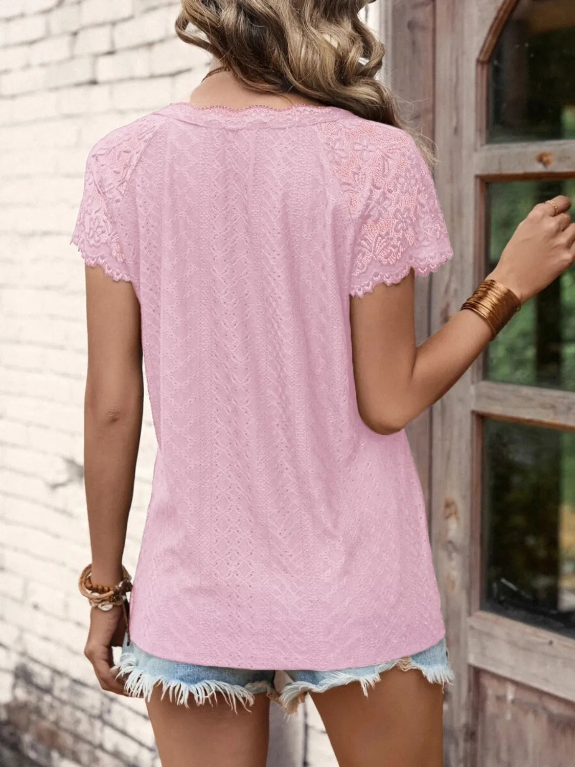 Quinn Lace Detail V-Neck Short Sleeve T-Shirt