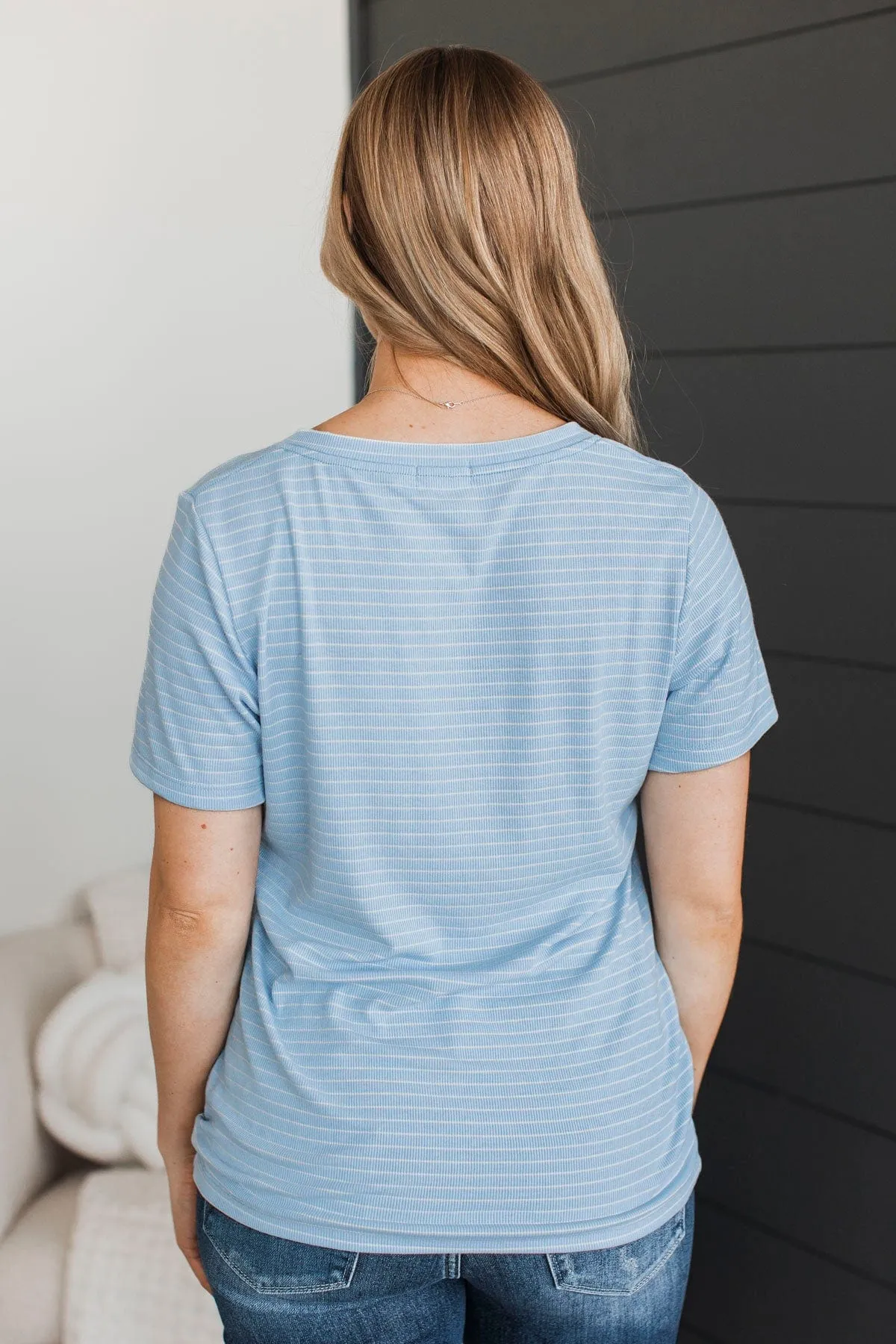 Radiate Confidence Striped V-Neck Top- Light Blue