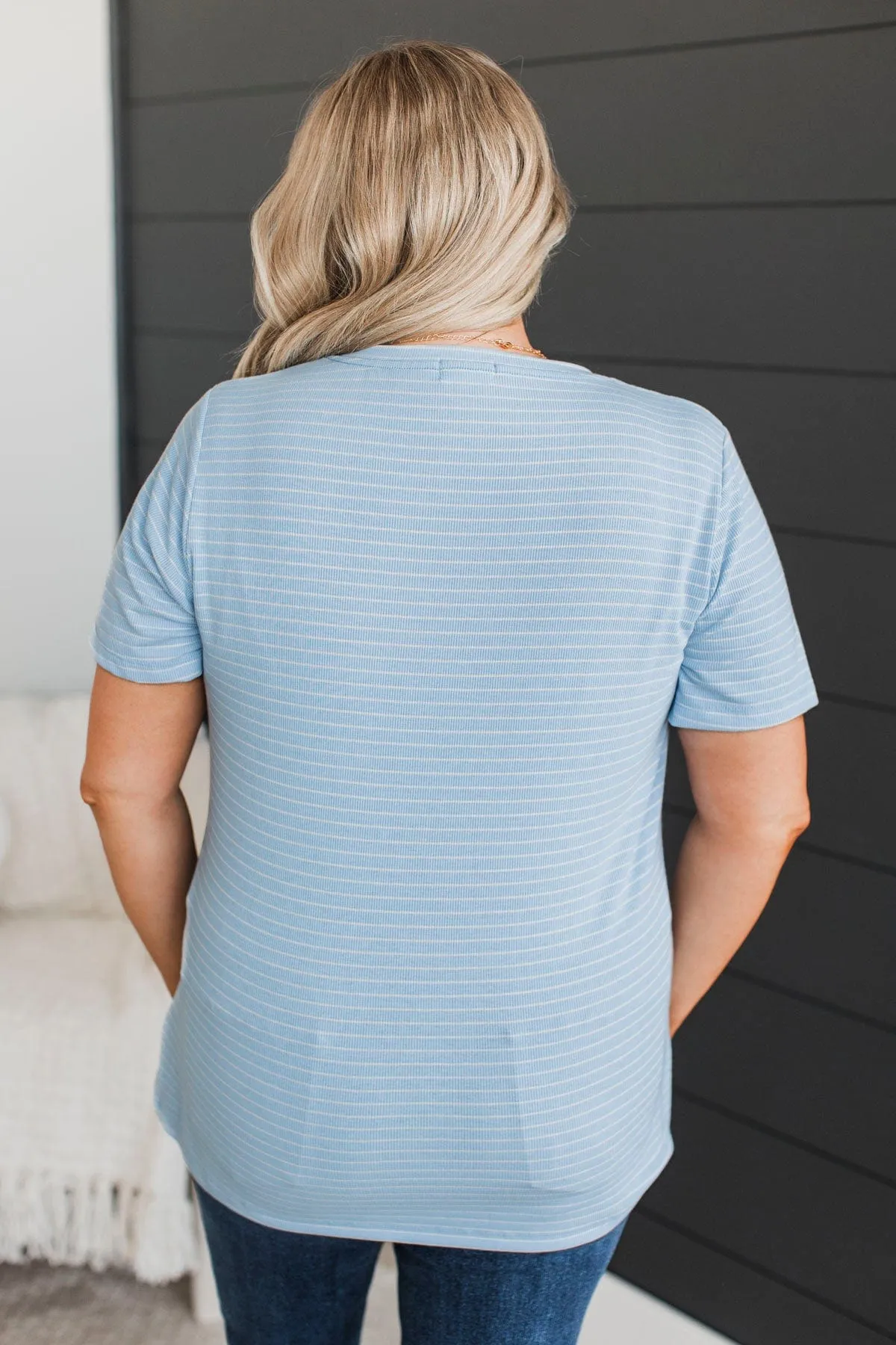 Radiate Confidence Striped V-Neck Top- Light Blue