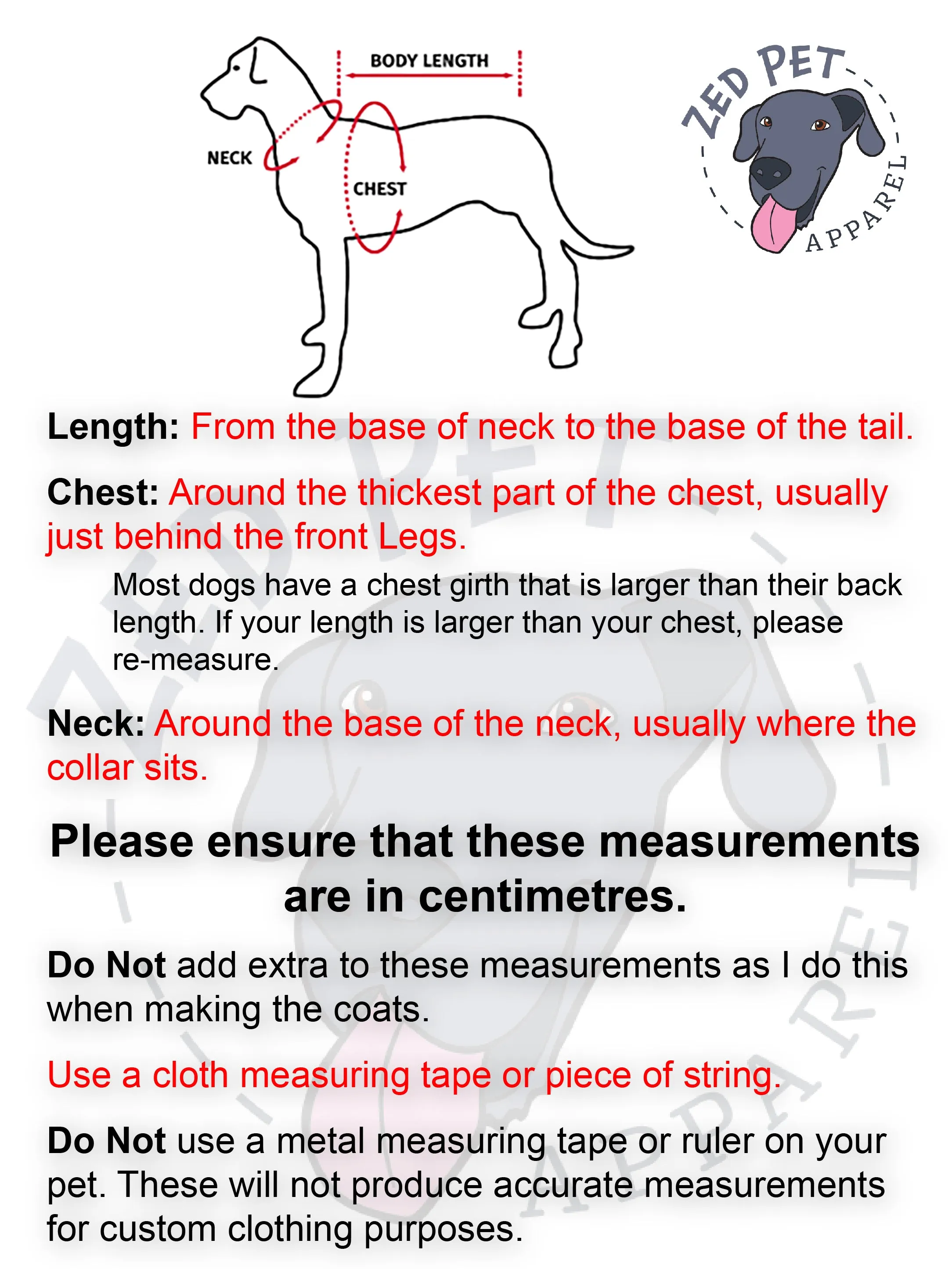 Ready Made Chest Plate Style Dog Coat - Large (60cm and 65cm)