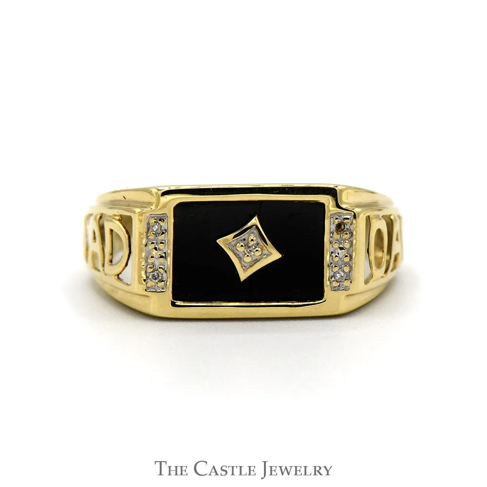 Rectangle Shaped Black Onyx "DAD" ring with Diamond Accents in 10k Yellow Gold