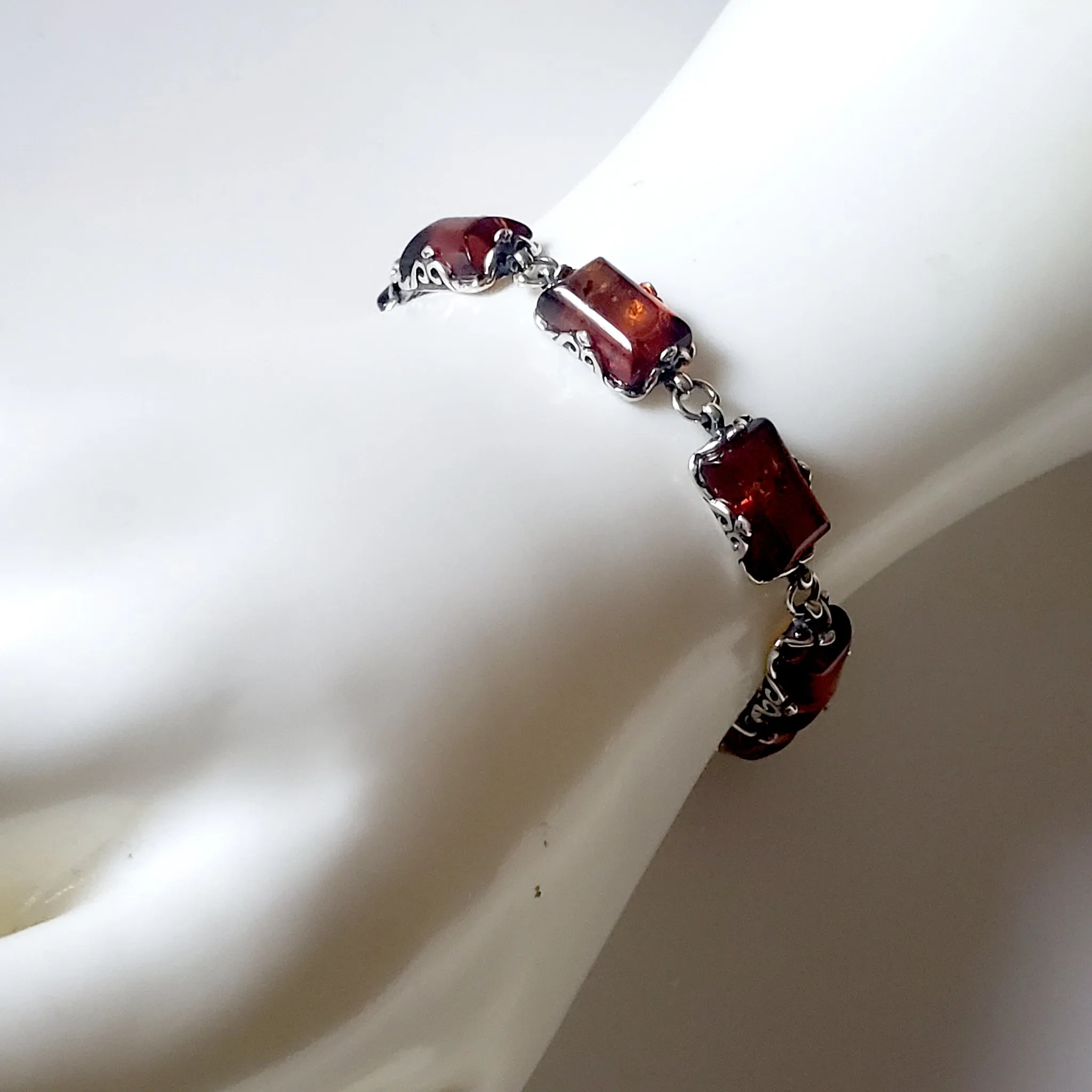 Rectangular Amber Bracelet in Silver
