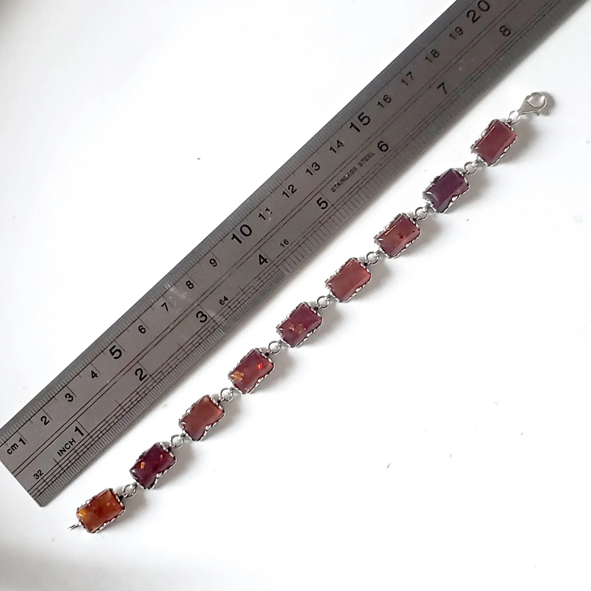 Rectangular Amber Bracelet in Silver