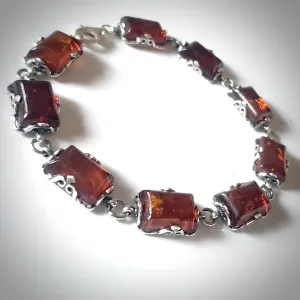 Rectangular Amber Bracelet in Silver