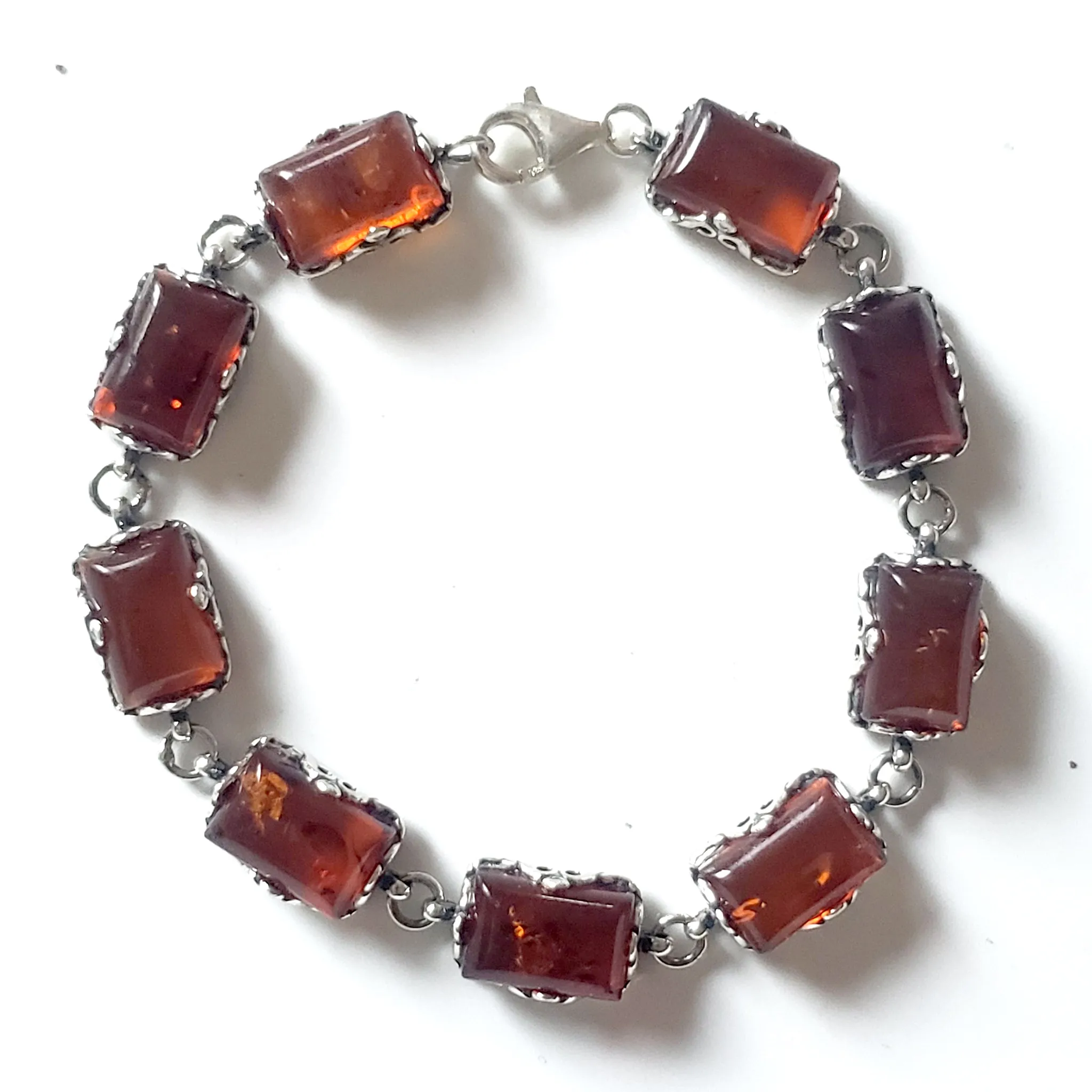 Rectangular Amber Bracelet in Silver