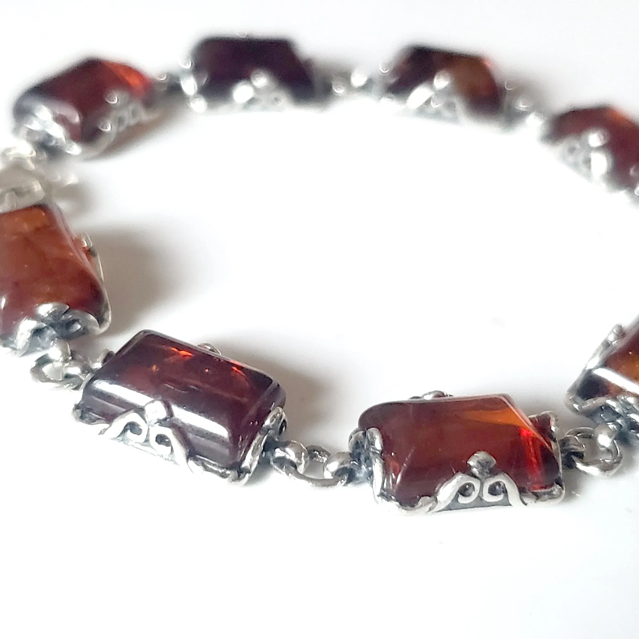 Rectangular Amber Bracelet in Silver
