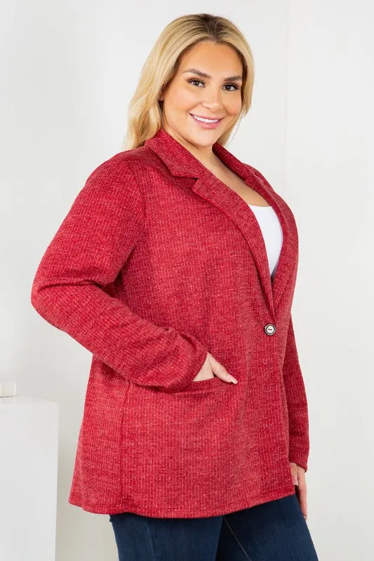 Red Sparkle Stripe Blazer with Button