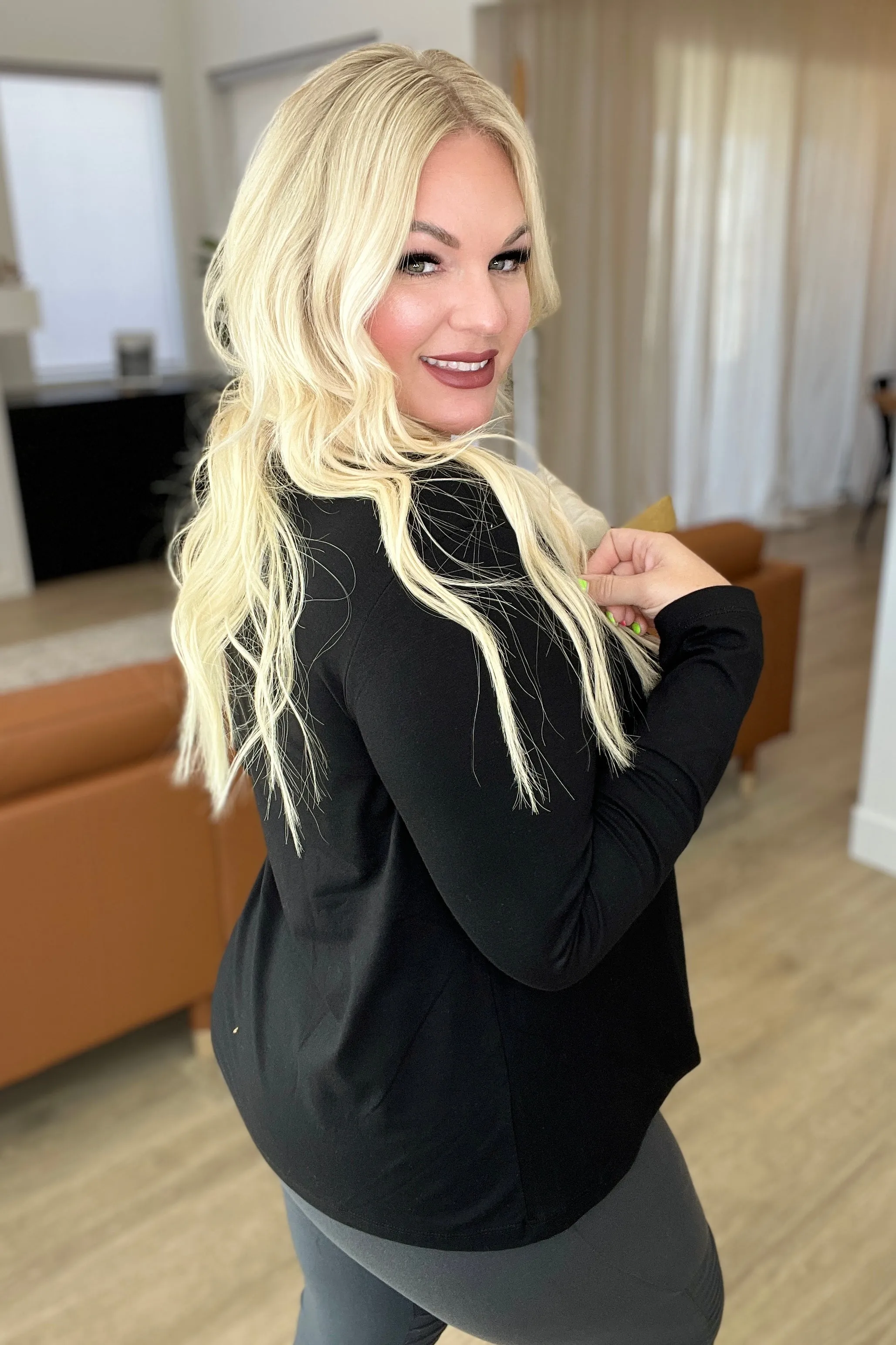 Relaxed Fit Long Sleeve V-Neck Top in Black (Ships in 1-2 Weeks) - 9/13