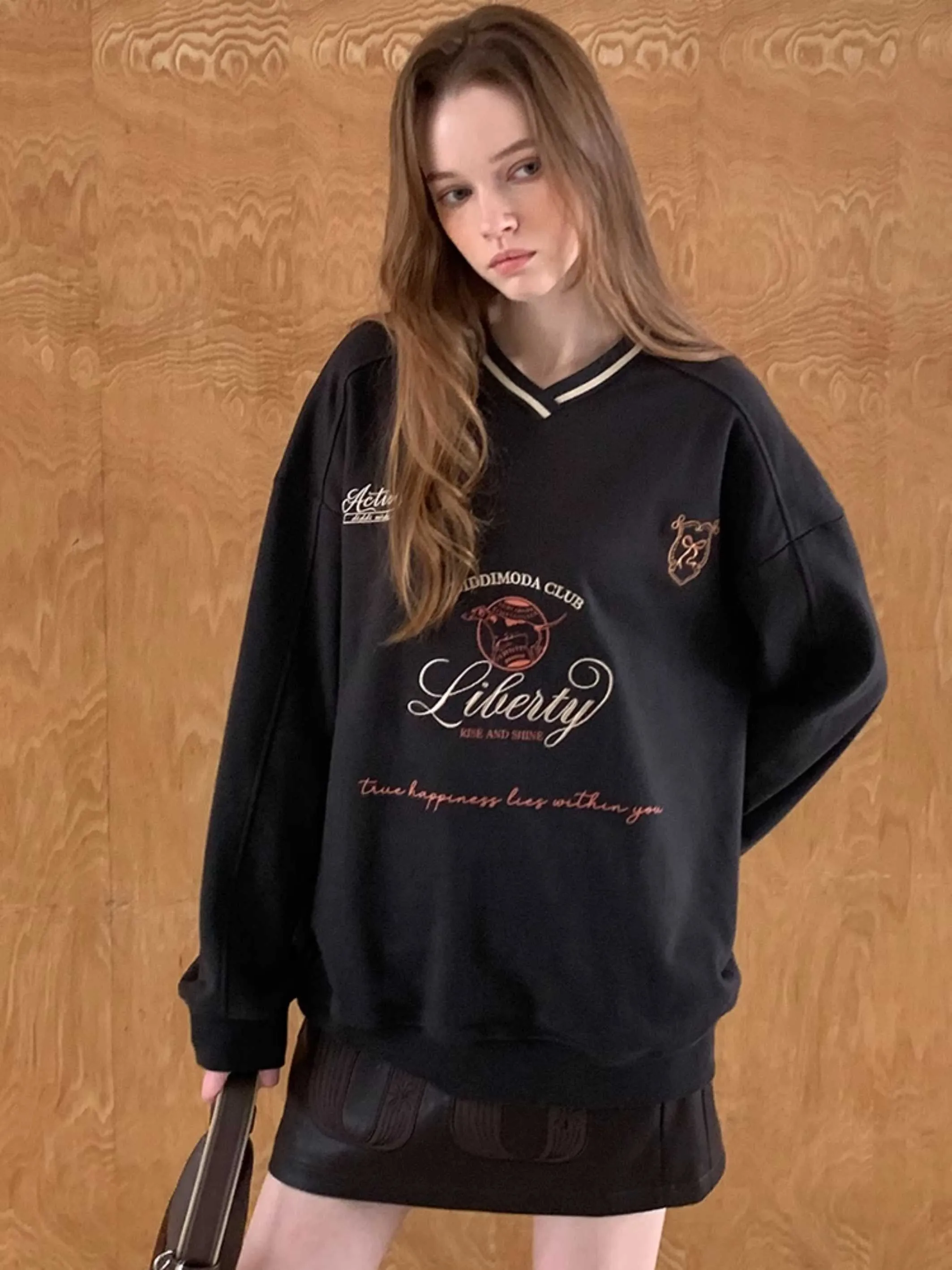 Retro V-neck sweatshirt【s0000010797】