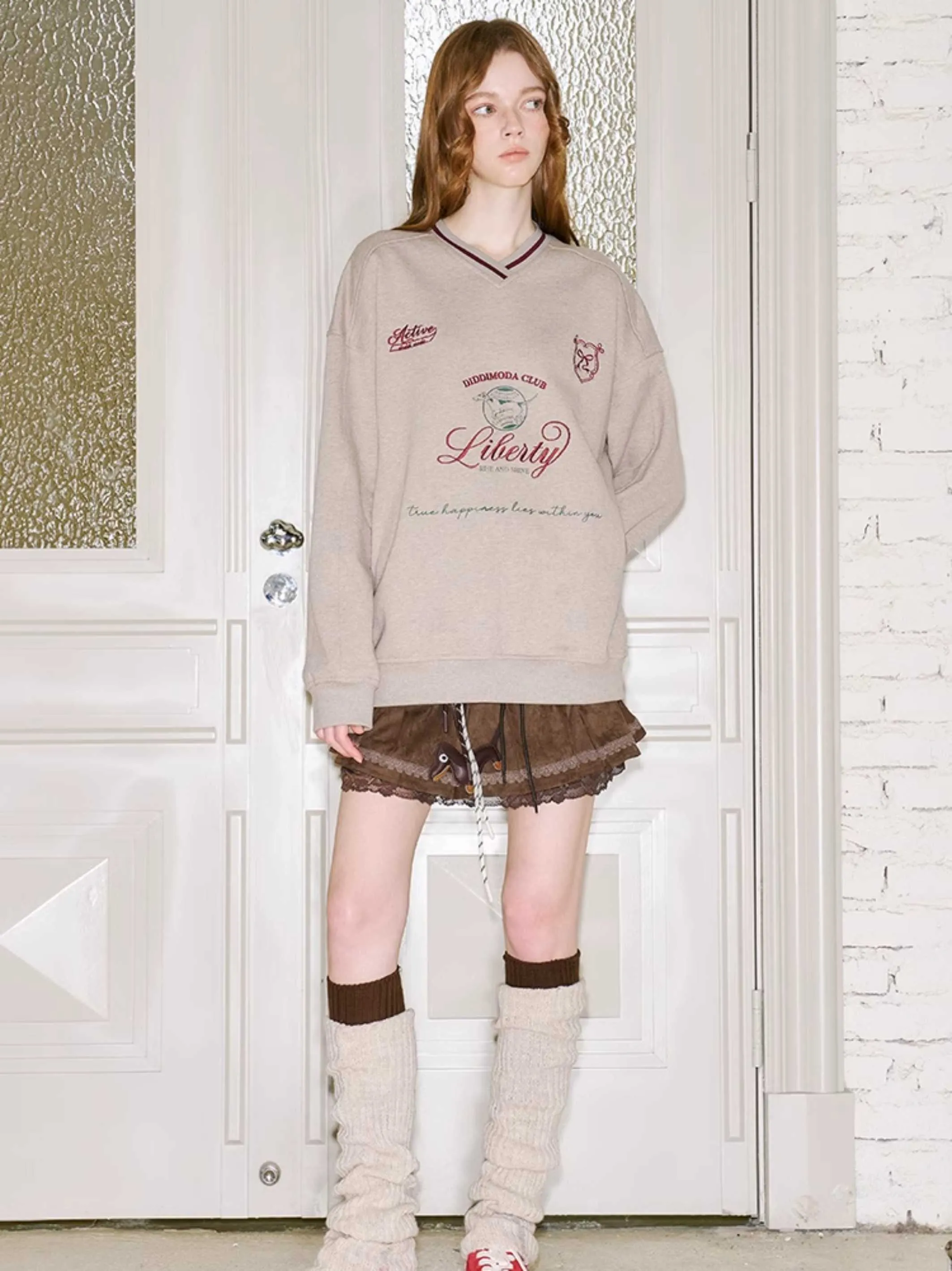 Retro V-neck sweatshirt【s0000010797】
