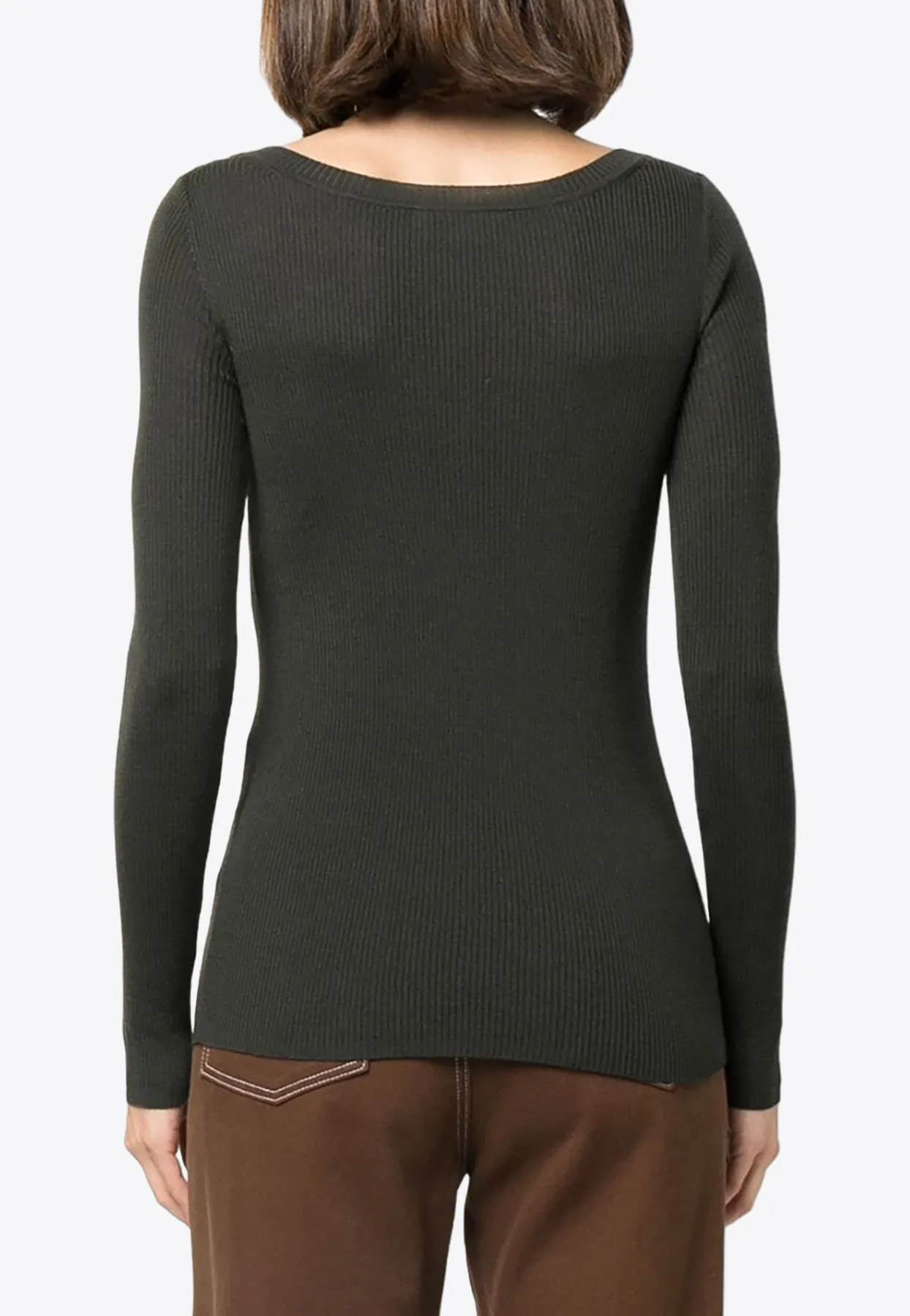 Rib Knit V-neck Wool Sweater