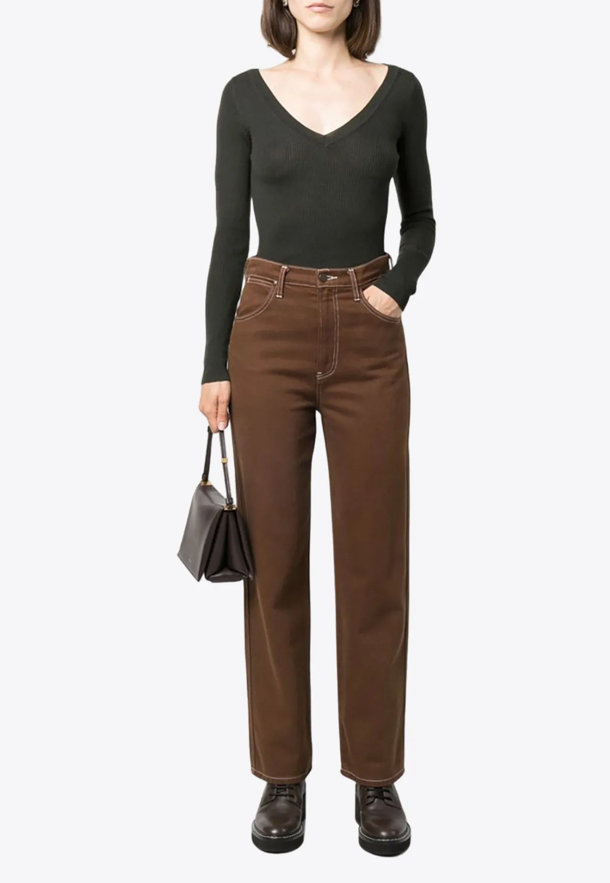 Rib Knit V-neck Wool Sweater