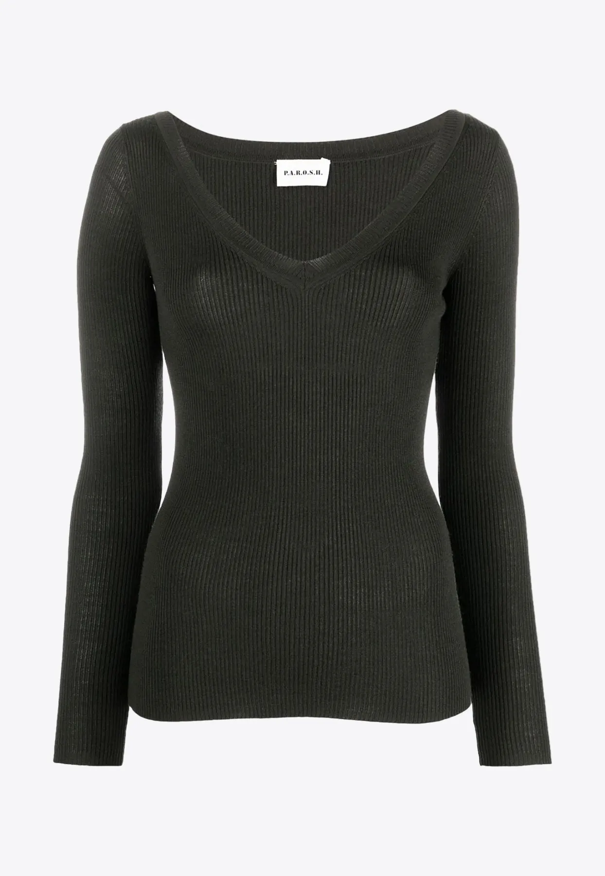 Rib Knit V-neck Wool Sweater