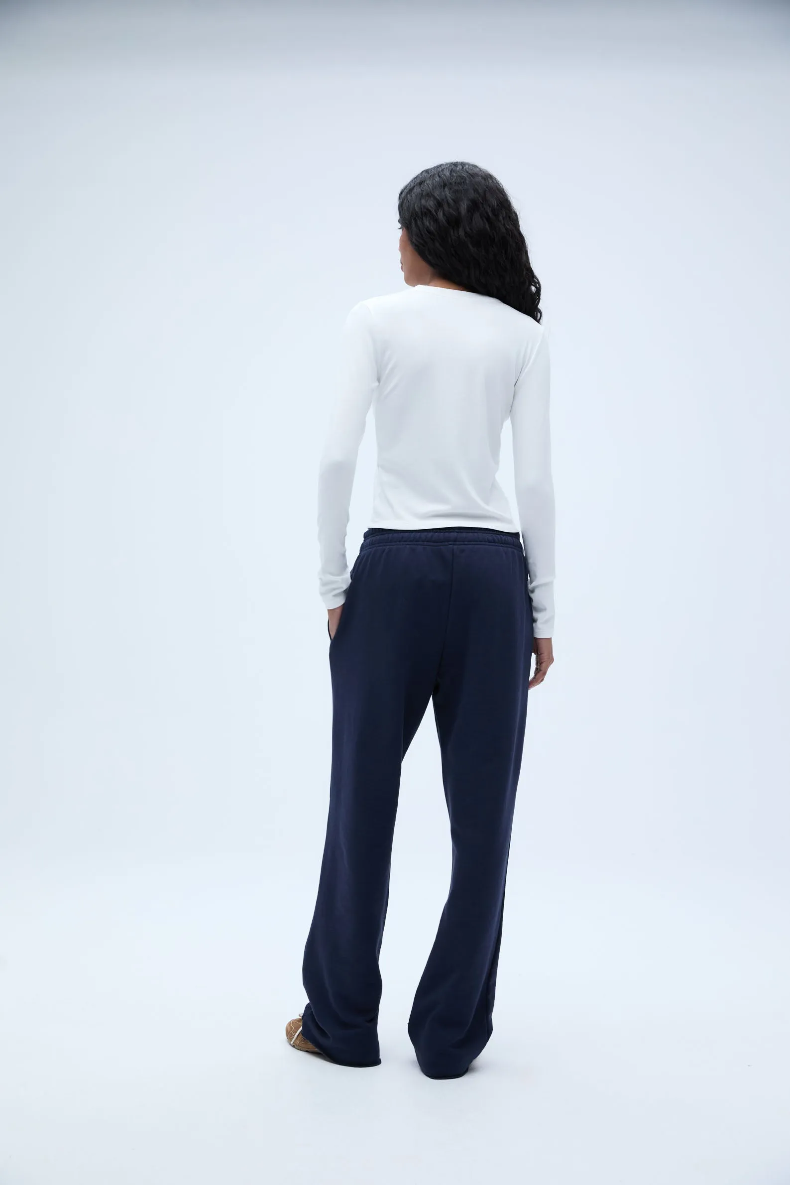 Rib Long Sleeve Button Through Top - White