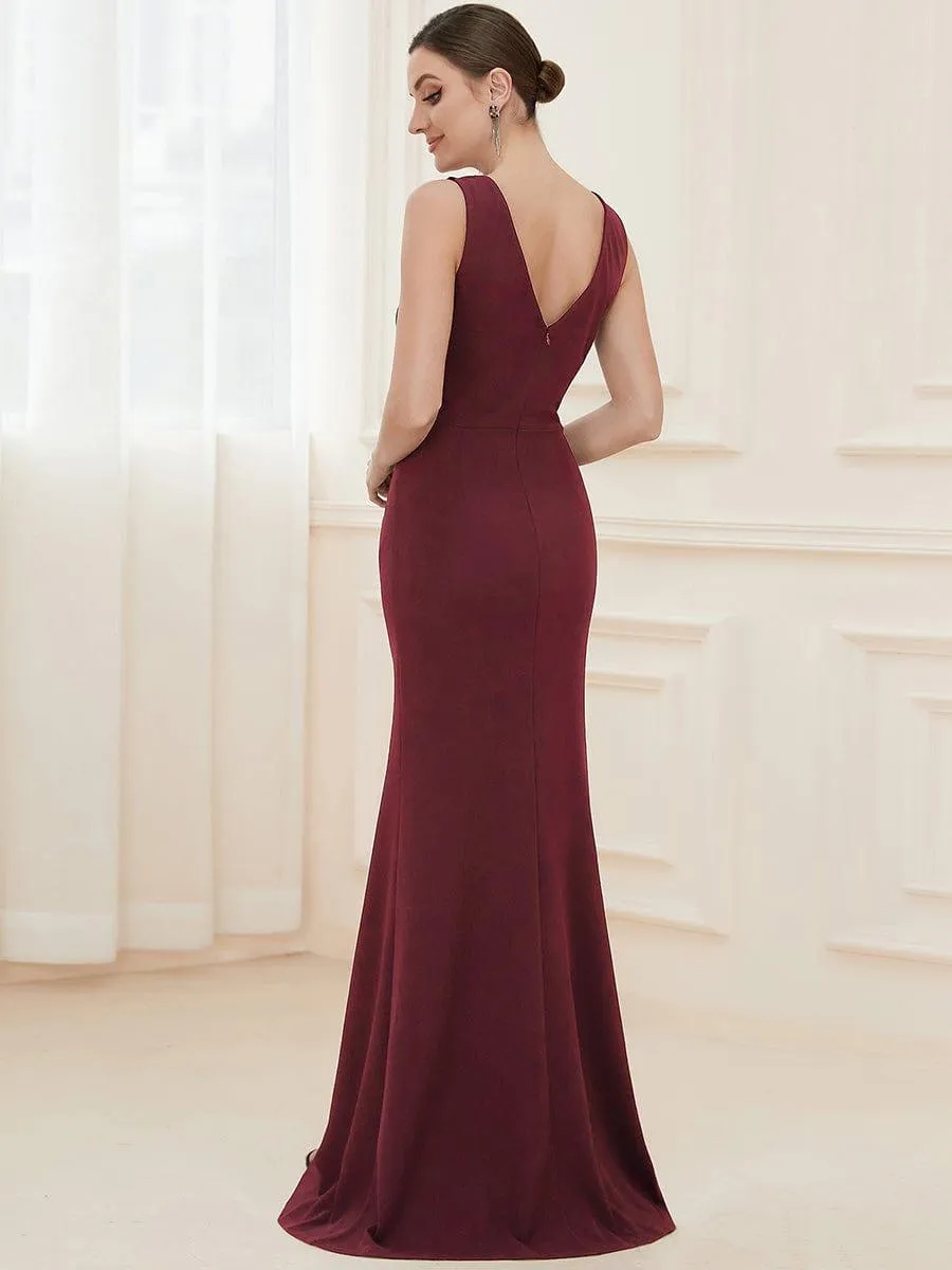 Robe Sans manches en maille à taille haute et col en V avec fente sur le devant(Vente finale)