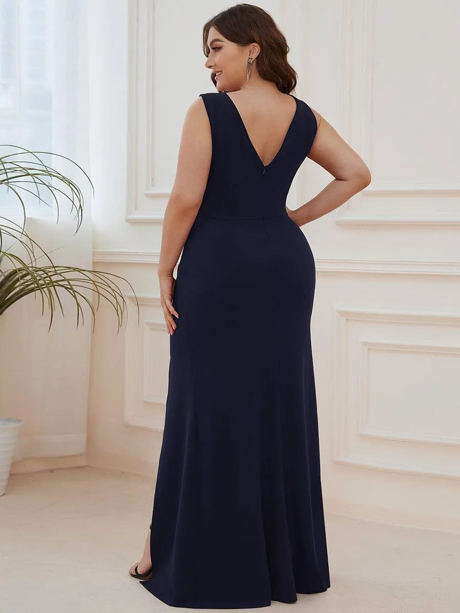 Robe Sans manches en maille à taille haute et col en V avec fente sur le devant(Vente finale)