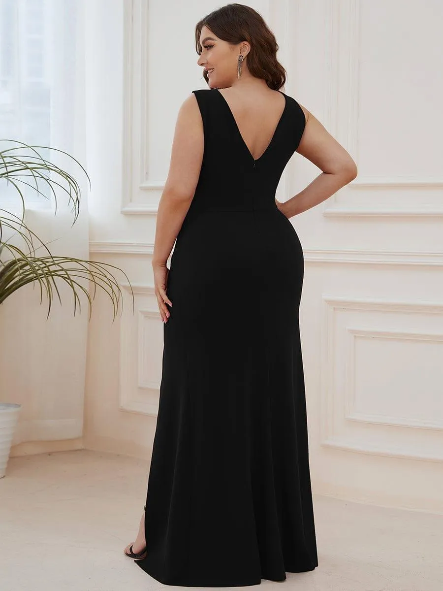 Robe Sans manches en maille à taille haute et col en V avec fente sur le devant(Vente finale)