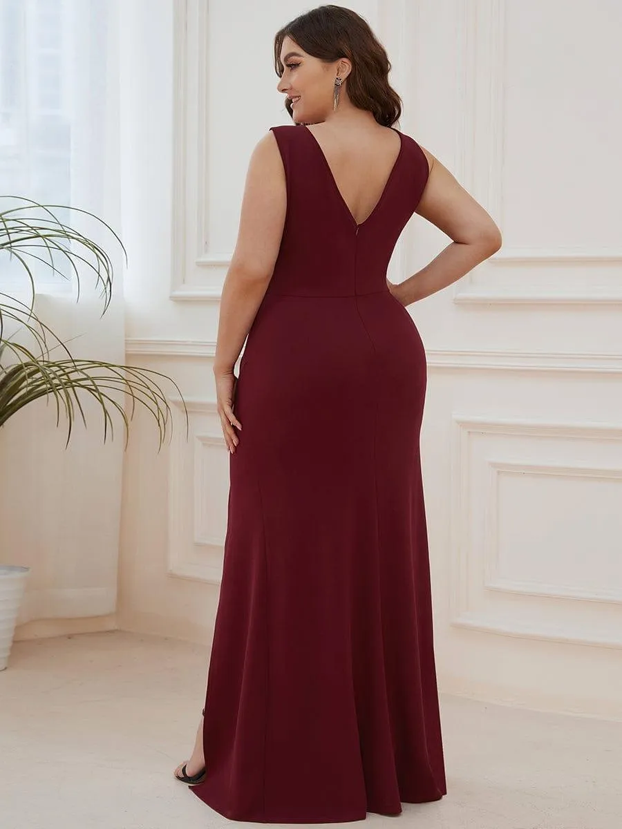 Robe Sans manches en maille à taille haute et col en V avec fente sur le devant(Vente finale)