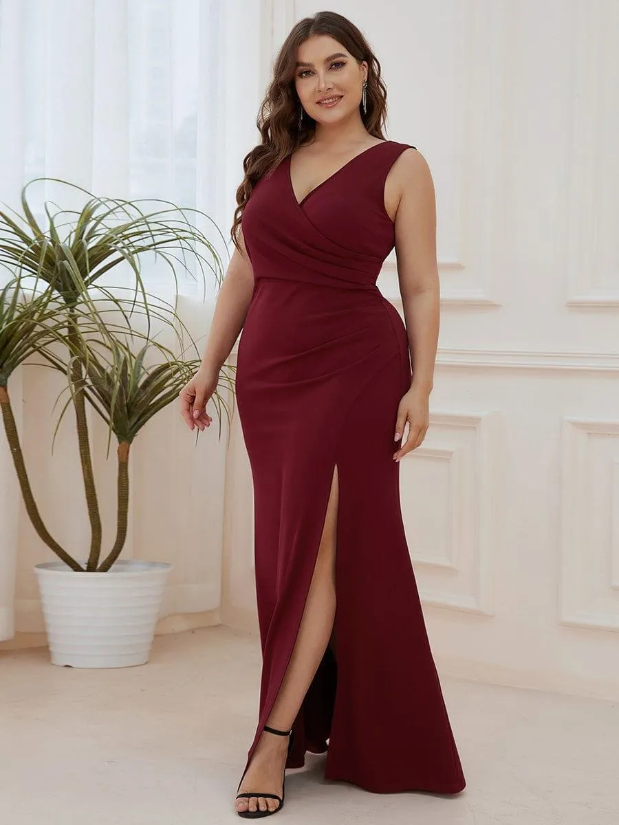 Robe Sans manches en maille à taille haute et col en V avec fente sur le devant(Vente finale)