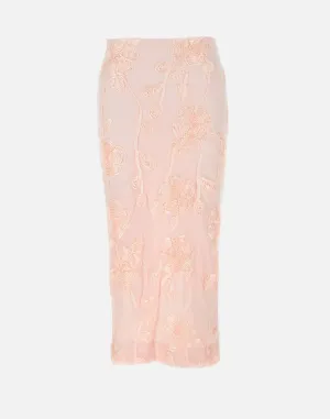 Rotera Birger Christensen Flower Mesh Pencil kjol i rosa