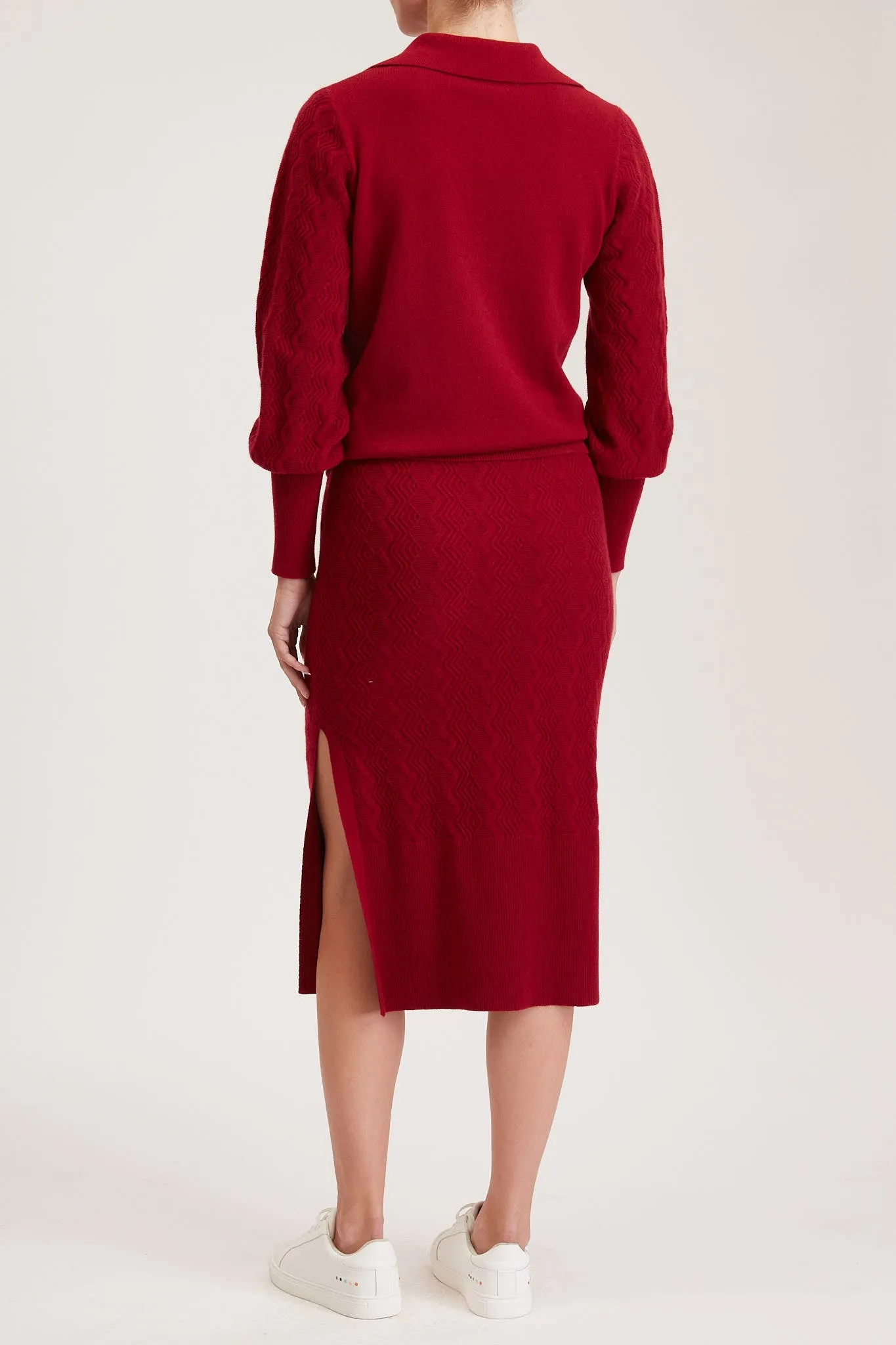 Rouen Knit Skirt - Knitted pencil skirt with side slit in red wine cashmere