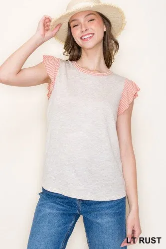 Round Neck Lt Rust Flutter Cap Sleeve Top