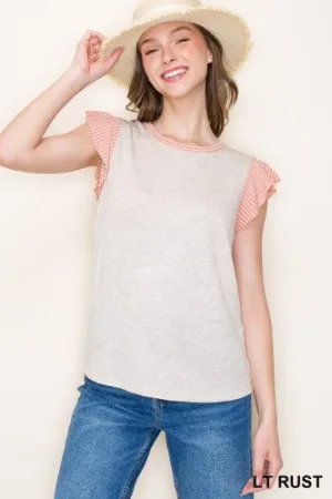 Round Neck Lt Rust Flutter Cap Sleeve Top