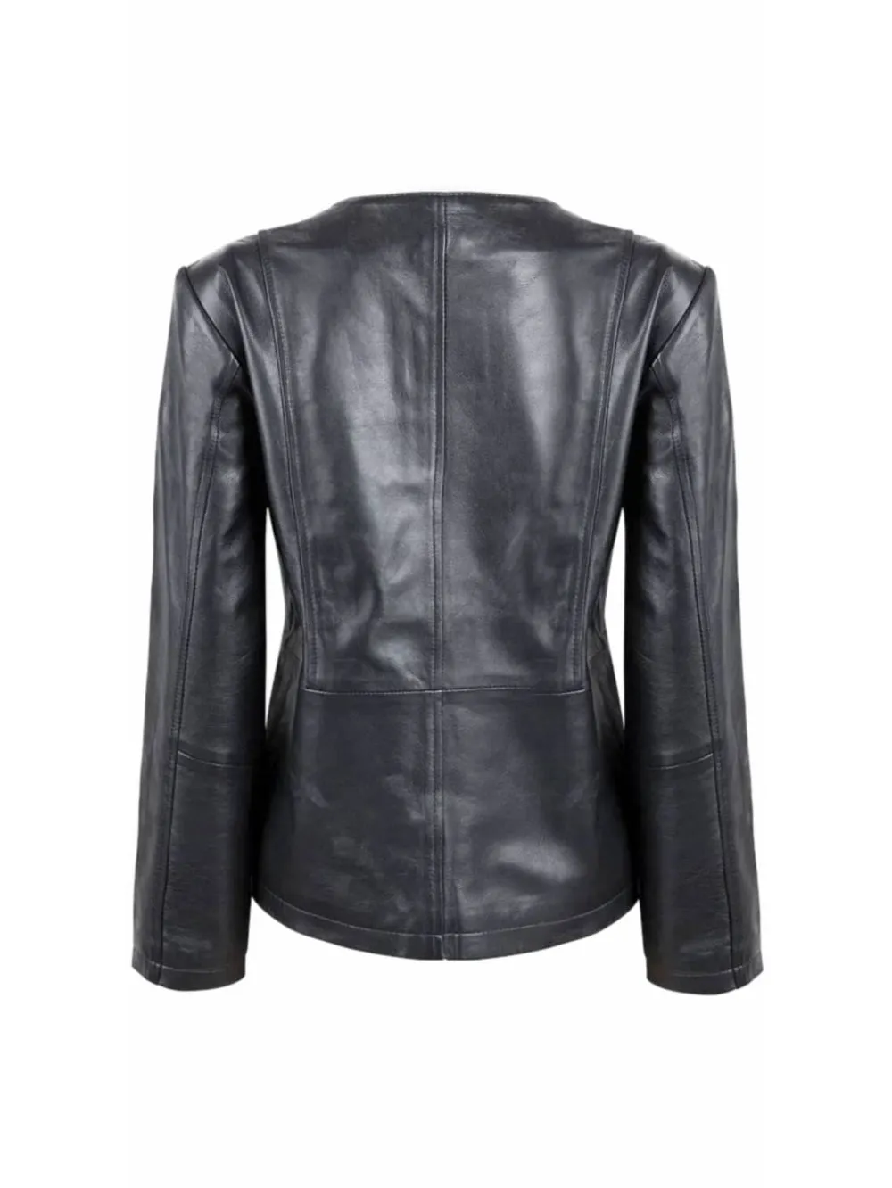 Round Neck Sleek Moto Leather Jacket