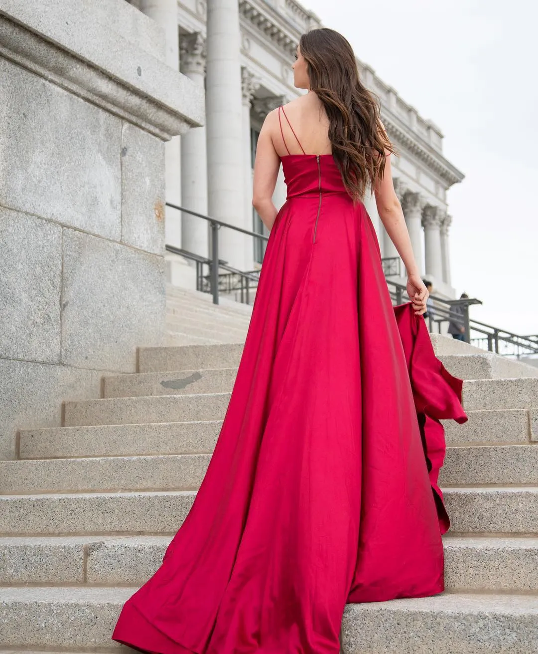Roycebridal Sexy V neck Split Backless Red Bridesmaid Dresses with pockets Dress