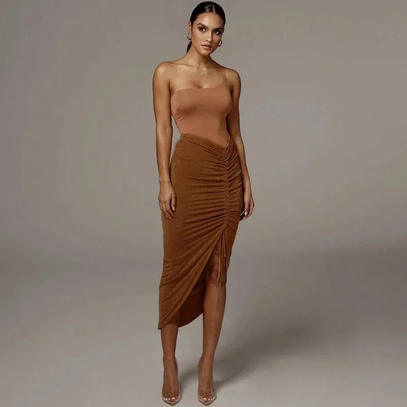 Ruched pencil midi skirts