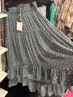 SAGE GRAY HI LO MIDI SKIRT