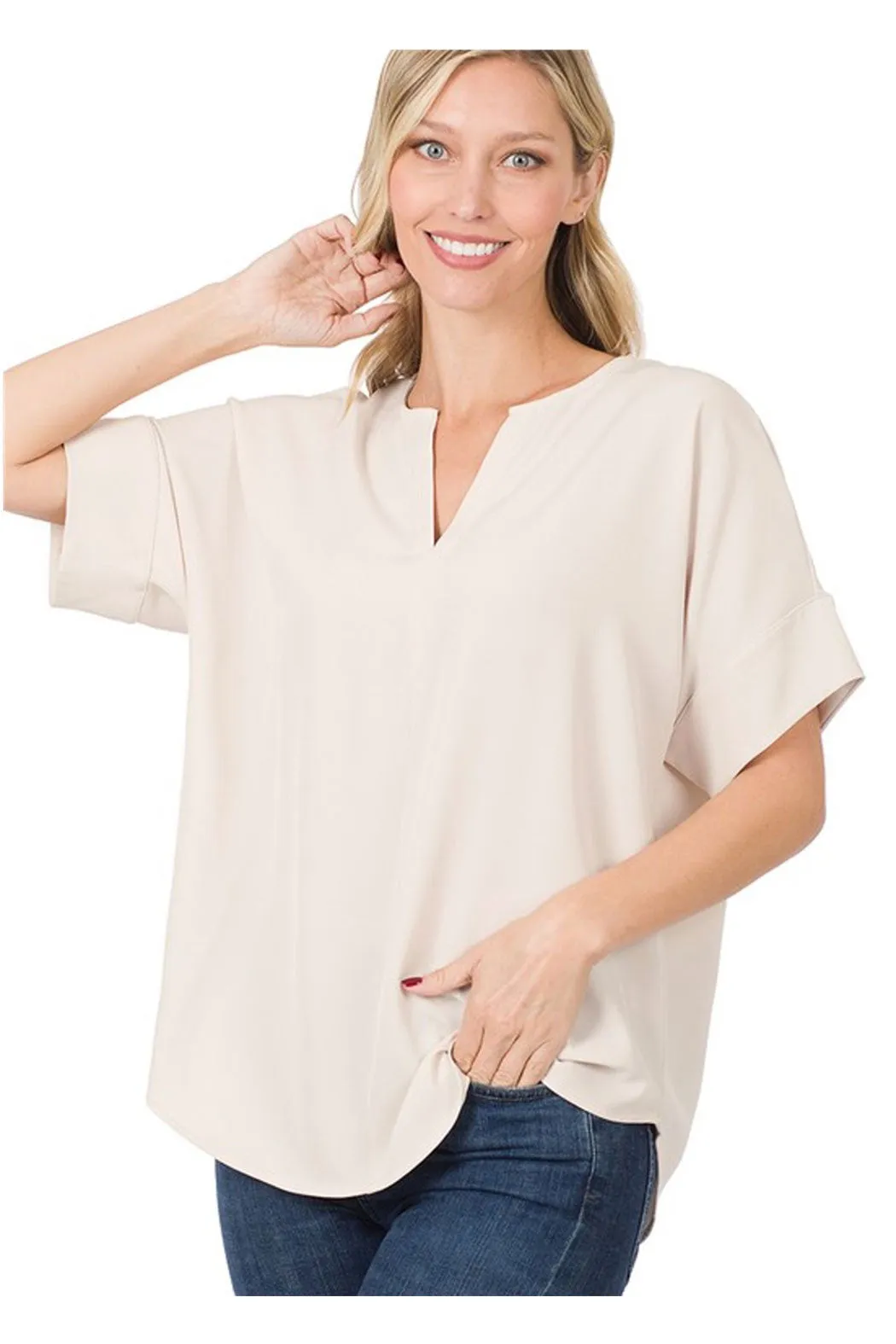 Sand V-Neck Blouse