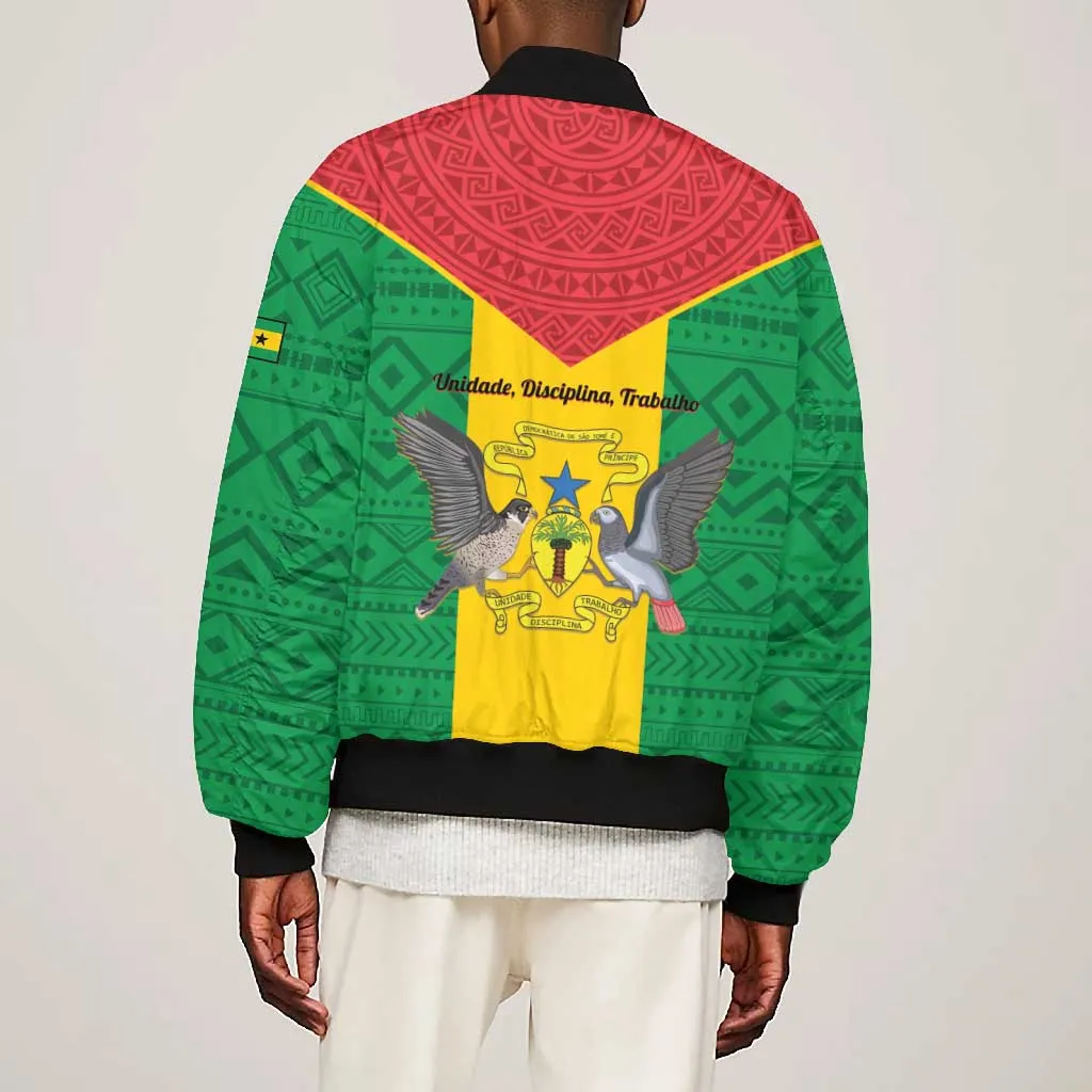 Sao Tome and Principe Independence Day Bomber Jacket Coat Of Arms Mix African Pattern LT01