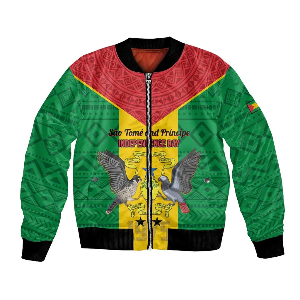 Sao Tome and Principe Independence Day Bomber Jacket Coat Of Arms Mix African Pattern LT01