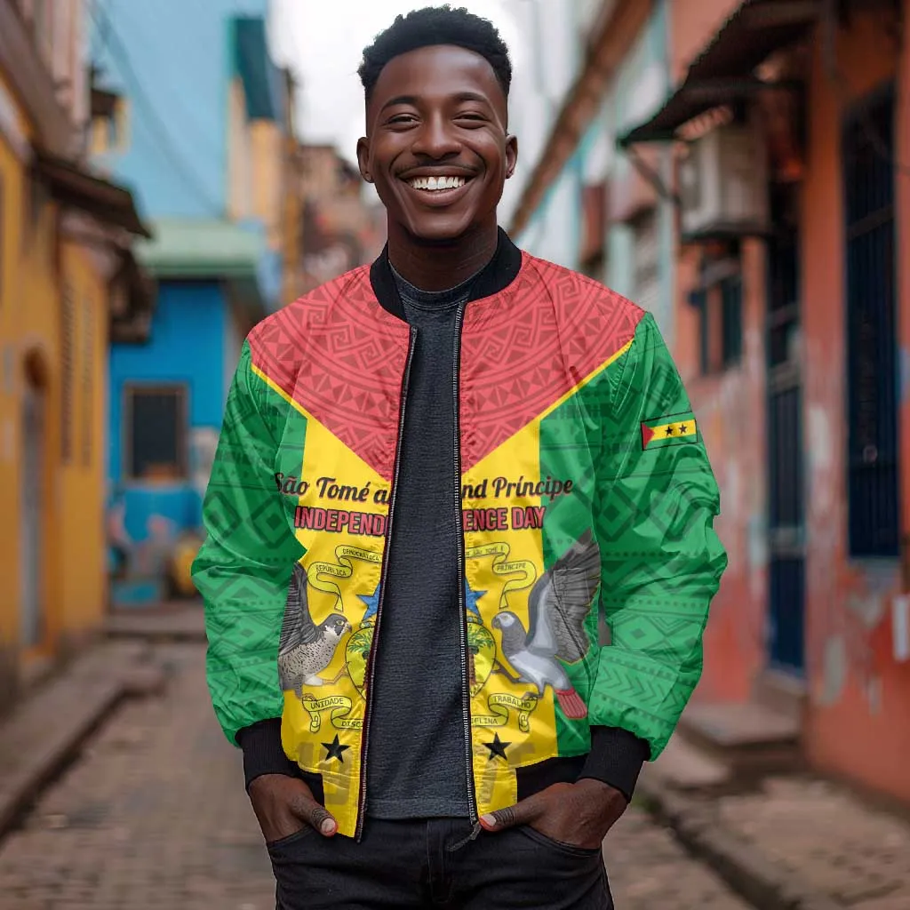 Sao Tome and Principe Independence Day Bomber Jacket Coat Of Arms Mix African Pattern LT01