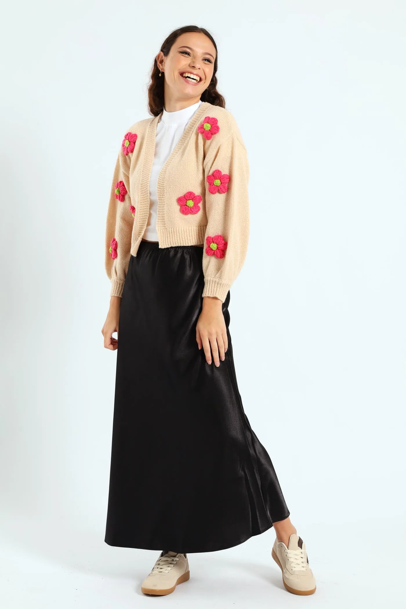 Satin Midi Skirt - Black