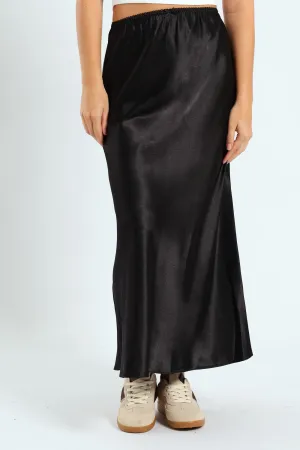 Satin Midi Skirt - Black